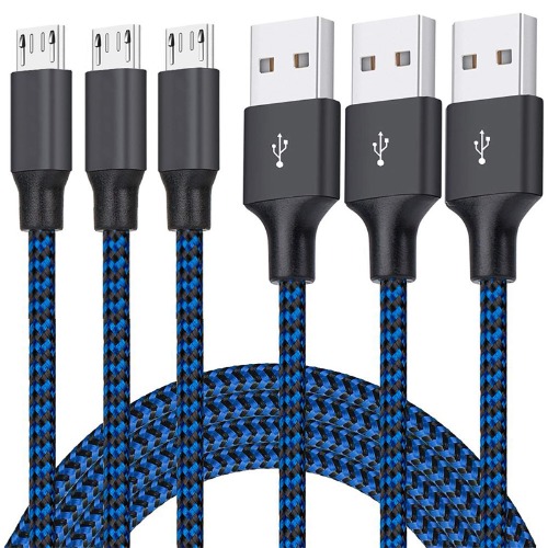 Micro USB Cable, 3Pack 6FT Android Charger Cord Long Nylon Braided Sync and Fast Charging Cables Compatible Samsung Galaxy S6 S7 Edge, Kindle, Android & Windows Smartphones, Xbox, PS4 and More-Blue - 