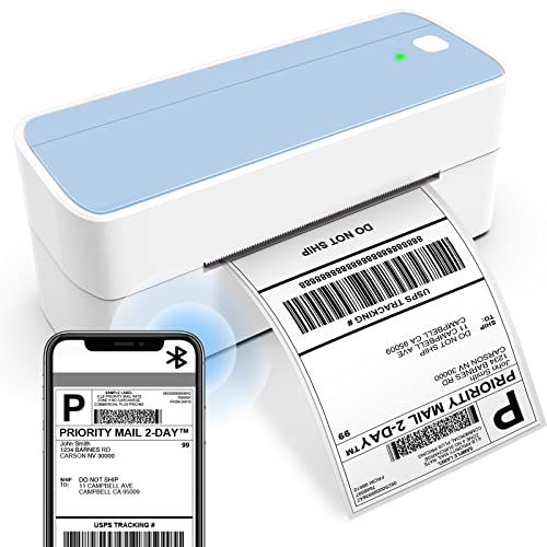 ASprink Bluetooth Thermal Shipping Label Printer, 241BT Wireless Thermal Label Printer for Shipping Packages, Inkless Thermal Shipping Label Printer, Label Makers Compatible with iPhone, USPS, Amazon - White Blue