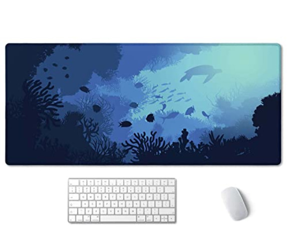 SSOIU Large Mouse Pad, Boho Snake Witch Desk Mat for Desktop, Women Girls Waterproof Gaming Mousepad, Moon Phases Computer PC Laptop Protector Writing Pads for School Office Home 35.5" x 15.7" - Blue Ocean Big Turtle