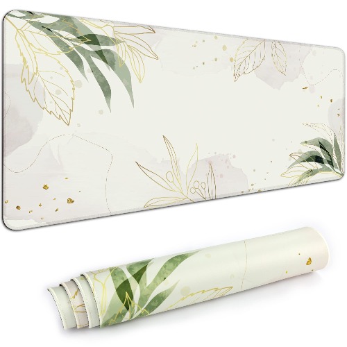 Desk Mat,Large Mouse Pad 35''×15.6''×0.12'' XXL Extended Gaming Mouse Pad Mat with Non-Slip Base Stitched Eges Mousepad for Computer,Office,Keyboard and Laptop -Abstract Leaves