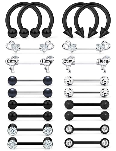 Ocptiy Purple Nipple Rings for Women 14G Surgical Steel Nipple Shield Barbell Ring Bar Nipplerings Body Piercing Jewelry for Women - 14g(1.6mm) Black