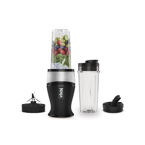 Ninja 700W Slim Blender & Smoothie Maker, 2x 470ml Cups with Spout Lids, Personal Blender, Crush Ice & Frozen Fruit, Silver/Black QB3001UKS