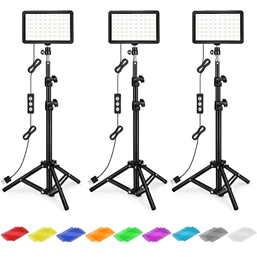 Photography Lighting Kit Dimmable 5600K USB Led Video Studio Streaming Lights with Adjustable Tripod Stand and Color Filters for Table Top/Photo Video Shooting - 9* Color Filters