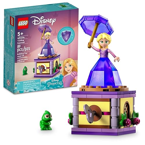LEGO Disney Princess Twirling Rapunzel 43214 Building Toy with Diamond Dress Mini-Doll and Pascal The Chameleon Figure, Wind Up Toy Rapunzel, Disney Collectible Toy for Girls & Boys Age 5+ Years Old - Multi Color