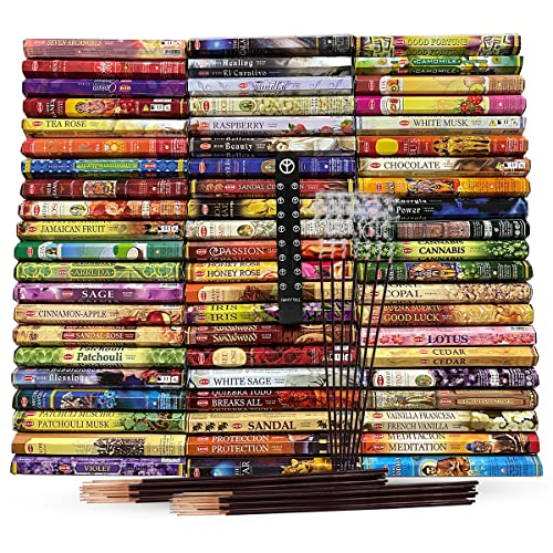 Hem Incense Sticks Variety Pack of 12 Randomly Selected Hexa Fragrances and Incense Stick Holder Bundle Total 240 Sticks - Random 12