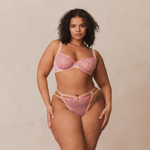 Daisy Embroidered Balcony Bra  - Pink | 36 / FF