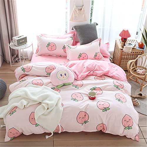 Meiju Duvet Cover Set 3 Pieces, King Quilt Cover & Pillowcases of Peach Fruit Print Microfibre Kawaii Pale Pink Reversible Breathable Bedding Set Zip Design(Cute Peaches,220x230cm) - 220x230cm - Cute Peach