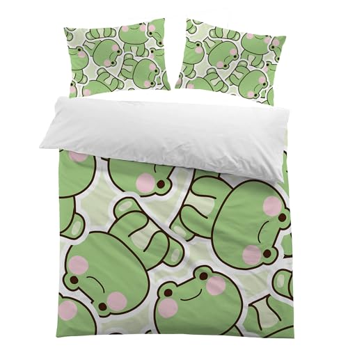 MUSOLEI Cartoon Frog Duvet Cover Set Cute Animal Bedding Set for Boys Girls Teens Zipper Quilt Cover with 2 Pillowcases Microfiber (Frog, Double) - Frog - Double
