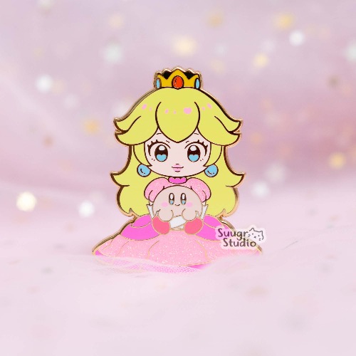 Princess x Poyo (Peach) Hard Enamel Pin - [A Grade] / Simple Rubber Back