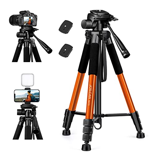 JOILCAN Camera Tripod for Canon Nikon Sony, 65" Aluminum Alloy Tripod Stand with Detachable Head & Phone Holder, Lightweight DSLR Tripod for Smartphone/Vlog/Streaming, Max Load 5.5kg - Orange - Orange