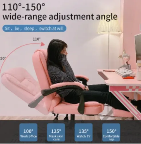 Pink Gaming Chair PU Leather Gaming Chair Ergonomically Adjustable Computer Chair Home Office Furniture