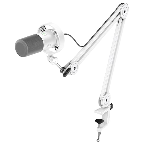 FIFINE Podcast XLR/USB Microphone Kit, Studio Dynamic Vocal Mic for Recording, Streaming, Voice-Over, PC Microphone with Boom Arm with Mute, Headphone Monitoring, Metal-AmpliTank K688T White - White