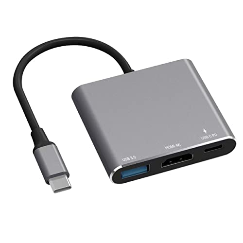 Battony USB C Multiport AV Adapter with 4K HDMI Output USB 3.0 Port & USB-C Fasting Charging Port Compatible for MacBook Pro M1/16-20 Air M1/18-20 Ipad pro iMac and Other usbc Devices - Grey