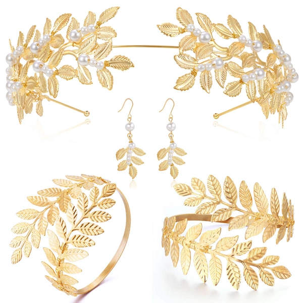 Coucoland Greek Goddess Costume Women - Toga Athena Aphrodite God Roman Jewelry Accessories Set Sexy Leaf Headpiece Halloween - Gold 1