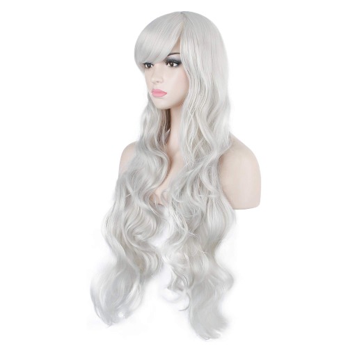 DAOTS 32" Cosplay Wigs Long Wig Hair Heat Resistant Curly Wave Hairs for Women(Silver White) - Silver white