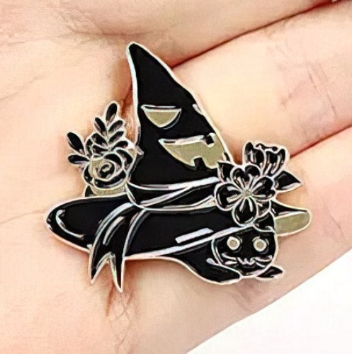 Feline Familiar Cat in a Witch Hat Enamel Lapel Pin