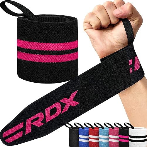 RDX Weight Lifting Wrist Wraps Support, IPL USPA Approved, Elasticated Pro 18” Cotton Straps, Thumb Loop, Powerlifting Bodybuilding Fitness Strength Gym Training WOD Workout, Gymnastics Calisthenics - Pink Black