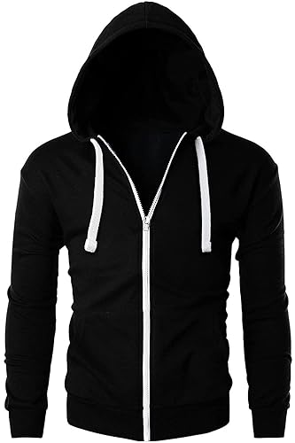 Love My Fashions® Men Full Zipper Plain Hoodie with Front Pockets Hoody for Casual Wear & Workout - 3XL Plus - Black