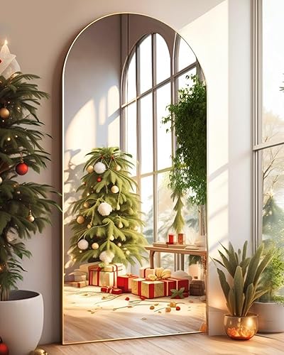 DYNWELL Arched Full Length Mirror, Floor Mirror with Stand, 30"x71" Large Mirror, Wall Mirror Full Length, Black Floor Length Mirror, Body Floor Mirror, Wall Mounted Mirror for Bedroom, Gold - Gold - 71"L x 30"W