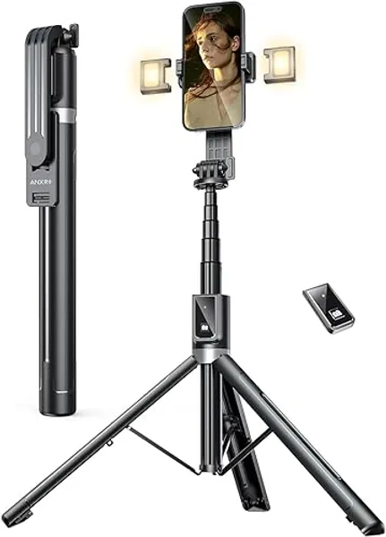 ANXRE 60" Phone Tripod & Selfie Stick Tripod with 2 Lights,Wireless Phone Selfie Stick Tripod Compatible with 4''-7'' iPhone/Android Samsung Smartphones Selfie Stick for Travel Video Record Vlog