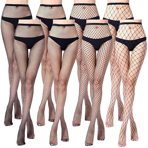 FEXPDL Black Fishnet Tights for Women,8pcs High Waist Tights Fishnet Stockings Fish Net Tights for Women Size Fishnet Tights Womens High Waist Suspender Pantyhose Fishnets(One Size)