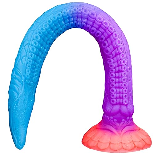Huge Tentacle Dildo Dragon Dildo,17.7" Long Monster Dildo Alien Dildos Glow in The Dark, Silicone Toys Thick Large Butt Plug for Deepest Sex, Horse Knot Animal Dildo for Men & Women - Blue-Purple