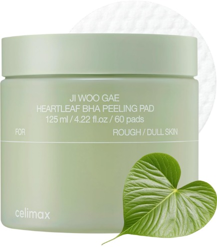 celimax Ji.Woo.Gae Heartleaf BHA Peeling Pad | with Heartleaf Extract, Exfoliating Toner Pads, Facial Peels, Hydrating, For Troubled Skin & Breakouts (60 pads)