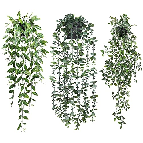 3 Pack Artificial Hanging Plants Potted Greenery Decor Fake Ivy Plant Vine Plastic Plant for Office Farmhouse Home Indoor Outdoor Decor Wall House Room Decoration Wall Wedding Party Home Garden - 3 Pack