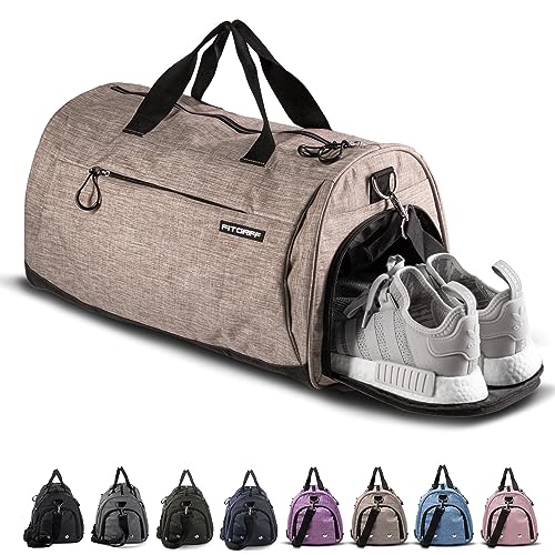 Fitgriff® Sporttasche & Reisetasche für Damen und Herren - mit Schuhfach & Nassfach - Tasche für Sport, Fitness & Reisen - Trainingstasche, Gym Bag - Sand - 48 x 26 x 25 cm (Small)