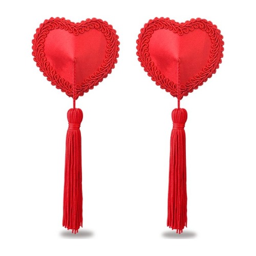 Reusable Red Heart Tassels Nipple Pasties - Red