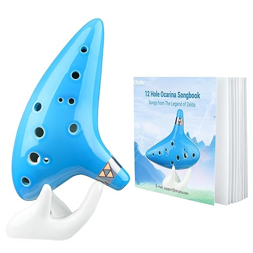 Ohuhu Zelda Ocarina with Song Book (Songs From the Legend of Zelda), 12 Hole Alto C Zelda Ocarinas Play by Link Triforce Gift for Zelda Fans (Light Blue) - Light Blue