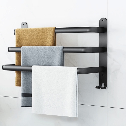 Black Metal Bathroom Towel Rail - Triple / Medium - 15.7" (40cm)