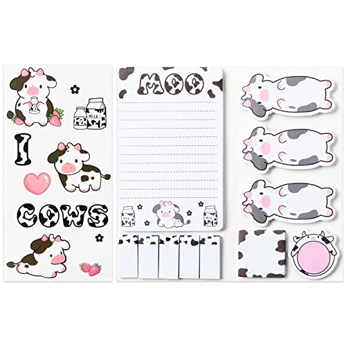 Xqumoi I Just Really Like Cow Sticky Notes Set, 550 Sheets, Cute Pink Cow Shaped Self-Stick Notes Pads Barnyard Farm Animal Divider Tabs Bundle Writing Memo Pads Page Marker School Office Supplies - Cow