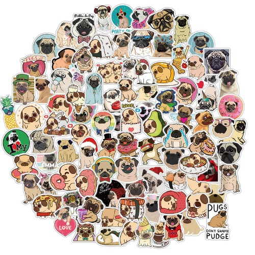 100 Pack Cute Pug Dog Stickers for Water Bottle Car Laptop, Waterproof Aesthetic Trendy Sticker, Great Gift for Pug Lover Kids Teens - Pug