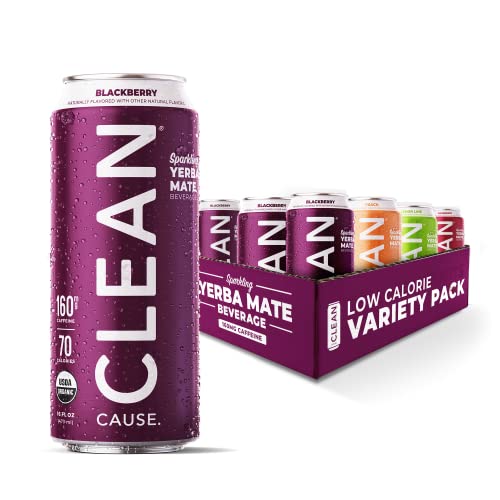 CLEAN Cause Low Calorie Variety Pack USDA Organic Sparkling Yerba Mate Tea (16oz cans, 12-Pack Case) Low Sugar, 160mg Caffeine, Healthy Alternative to Soda & Energy Drinks. - Variety Pack