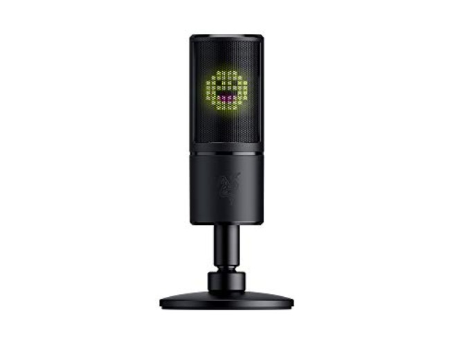 Razer Seiren Emote - USB Condenser Microphone for Streaming with Emoticon Display (8-Bit LED Display, Stream-Reactive, Hypercardioid Microphone, Shock Absorber, Plug and Play) Black - Seiren Emote - Black
