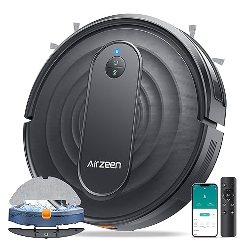 Airzeen Robot Vacuums, Strong 3000Pa Suction, WiFi/App/Alexa Control, 120mins Runtime, Ultra-Thin, Automatic Recharge, Schedule Settings, Ideal for Pet Hair, Carpets and Hard Floors R7 - 3 x 3 - Black