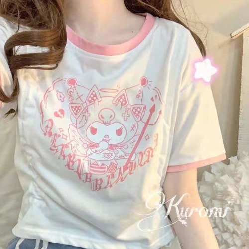 Pink & White Kuromi Crop Top - Kuromi / M