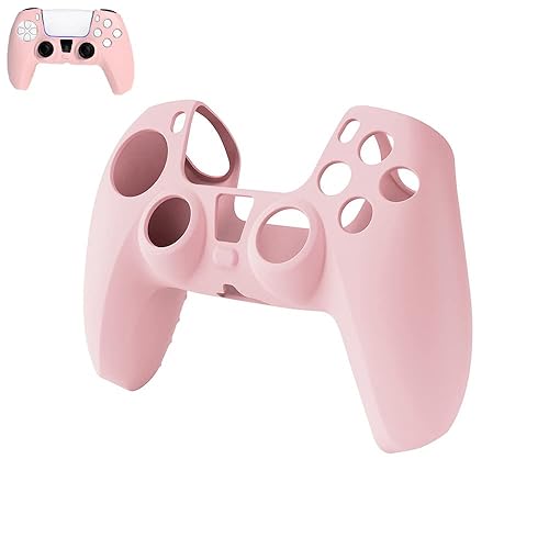 Pink PS5 Controller Skin, Peziang Ergonomic Anti-Slip Soft Ultra-Thin Silicone Protective Cover Gamepad Case for Play Station 5 DualSense Wireless Controller with 2 Cute Thumb Grip Caps - pink