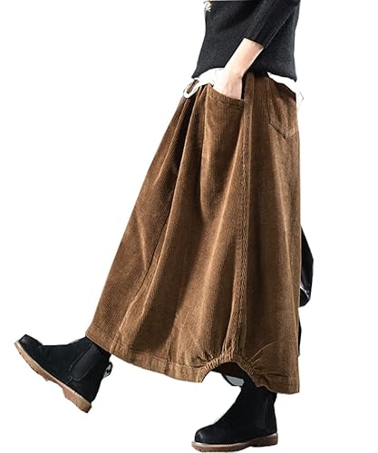 MedeShe Women's Classic High Elastic Waist Autumn Winter Midi Long Skirt - Large-X-Large - Camel
