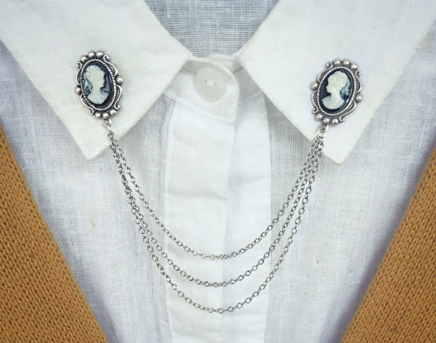 silver cameo collar pins