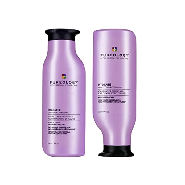 Pureology Hydrate Moisturizing Shampoo and Conditioner Set | For Dry Color Treated Hair | Sulfate-Free | Vegan | Paraben-Free