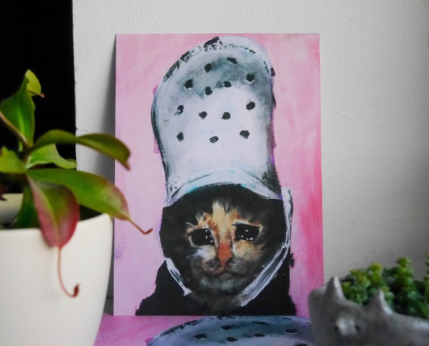 Sad Crocs Cat Painting / Art Print / Multiple Sizes / Meme / Cursed Cat / Beans