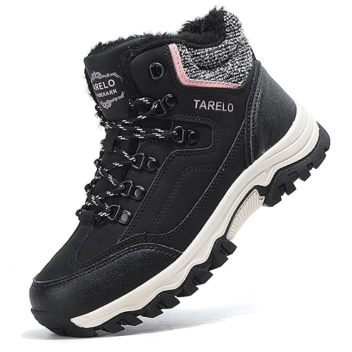 TARELO Womens Snow Boots Waterproof Shoes Winter Warm Fur Lined Non Slip Walking Fashion Hiking Boot - A Black - 8