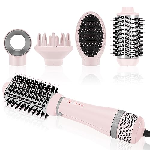 IG INGLAM 4 in 1 Blowout Hair Dryer Brush Set - Negative Ion Detachable Hair Dryer, Volumizer Styler with 2 Brush Heads, Pink - Pink