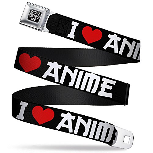 Buckle-Down Seatbelt Belt - I"Heart" ANIME Bold Black/White/Red - 1.0" Wide - 20-36 Inches in Length - 1.0" Wide - 20-36 Inches in Length