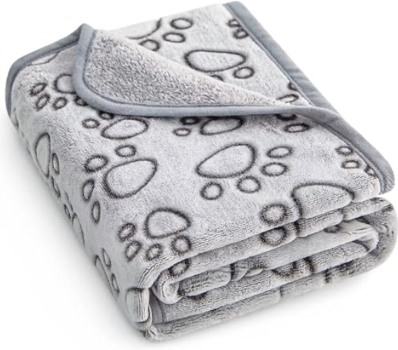 Stuffed Premium Soft Dog Blanket, with Flannel Grey Cute Paw Print, 24 * 32 inches, Cat Blanket Puppy Pads Supplies Dog Products Stuff Essentials - Grey - 24x32 inches
