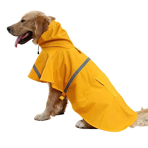NACOCO Large Dog Raincoat Adjustable Pet Water Proof Clothes Lightweight Rain Jacket Poncho Hoodies with Strip Reflective (XL, Lake Blue) - Medium (Pack of 1) Yellow