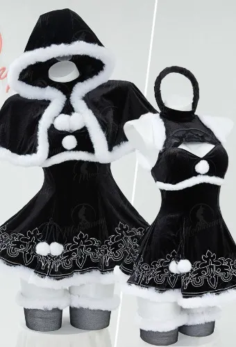2B Derivative Sexy Lingerie Costume Christmas Furry Dress with Cape and Gloves