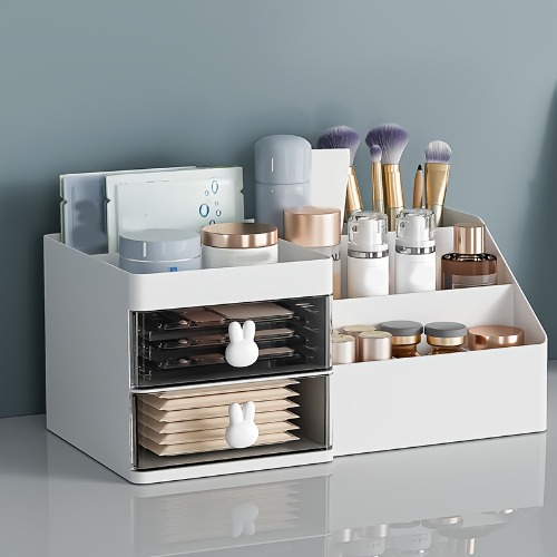 1PC Cute Storage Box, Desktop Cosmetics Storage Rack, Drawer-style Storage Box With Rabbit Handle, Back To School College Supplies, Office Dorm Access
